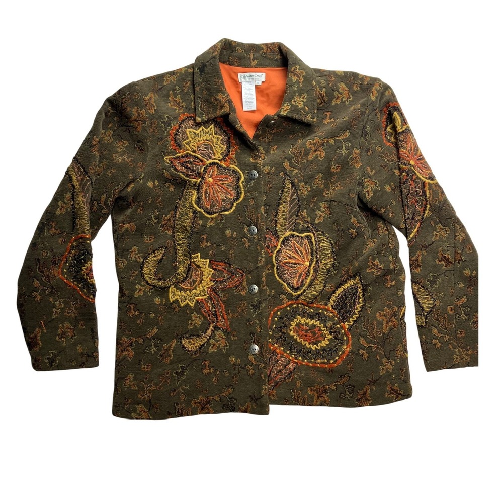 Coldwater Creek Embroidered Jacket Blazer Orange Lining Size 1X Boho Artsy